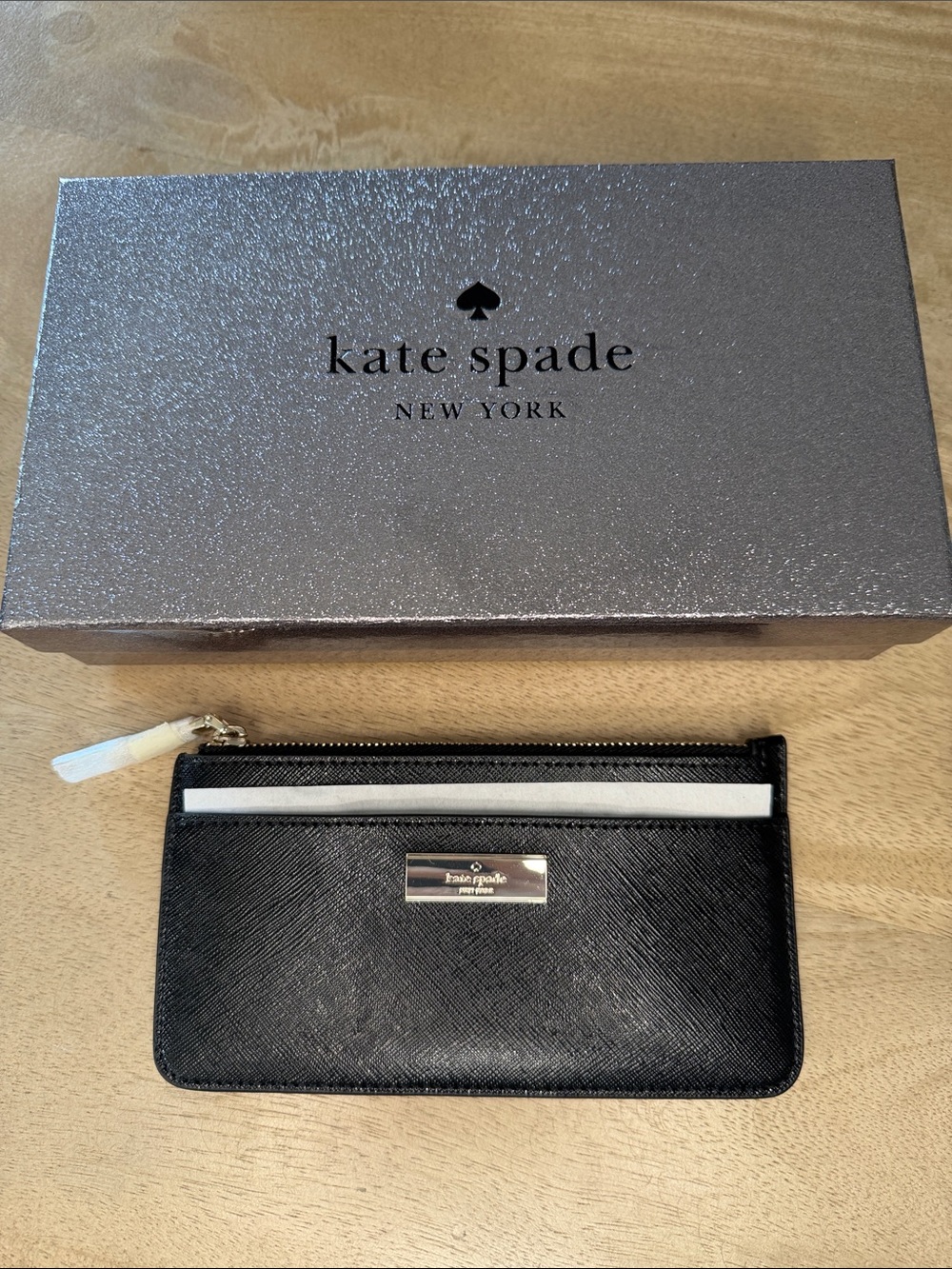 Kate Spade Black Saffiano Leather Zip Card Wallet